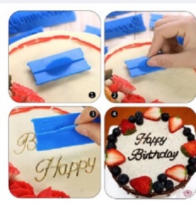 Picture of 6pcs /set Plastic Letters Mold Happy Birthday Best Wishes Baking Molds Decoration BDM Stamp press cake -Multicolor