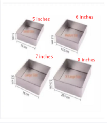 Picture of 4Pcs Square Shape Cake Mold,  Pudding And More, Oven Proof Cake Pan Set 5,6,7,8 inches sizes -Silver