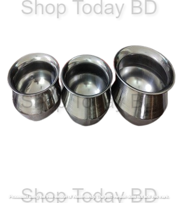 Picture of SS Hari / Patil / Handi / Deski  Combo of 3 Pieces set Induction Supported Full Stainless Steel set -Silver