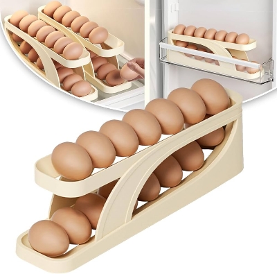Picture of New Automatic  Down Double Layer Egg Dispenser, Space-Saving Egg Holder Dispenser for Refrigerator, Egg Container for Kitchen Egg Organizer Fridge Holds 15 Eggs +-  (1-Pack) -Multicolor