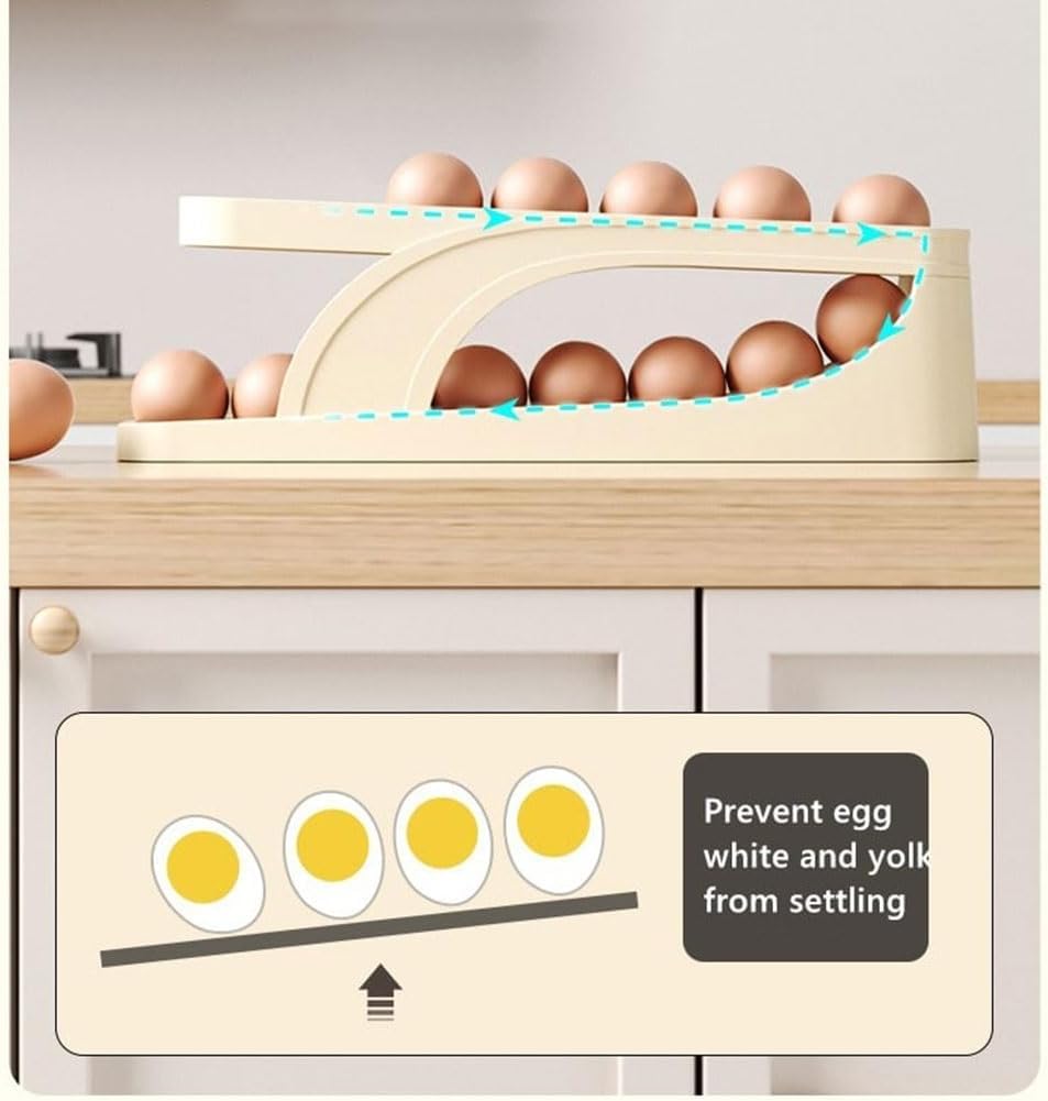Picture of New Automatic  Down Double Layer Egg Dispenser, Space-Saving Egg Holder Dispenser for Refrigerator, Egg Container for Kitchen Egg Organizer Fridge Holds 15 Eggs +-  (1-Pack) -Multicolor