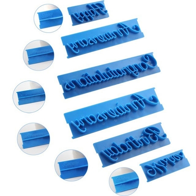 Picture of 6pcs/set Plastic Letters Mold Happy Birthday Best Wishes Baking Molds Decoration BDM -Multicolor