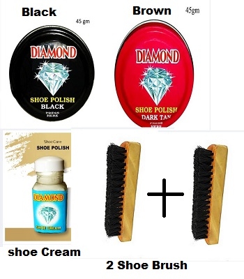Picture of Combo Shoe  polish Diamond 45 Black Diamond 45 Brown Shoe Craeami polish & 2 Shoe Brush
