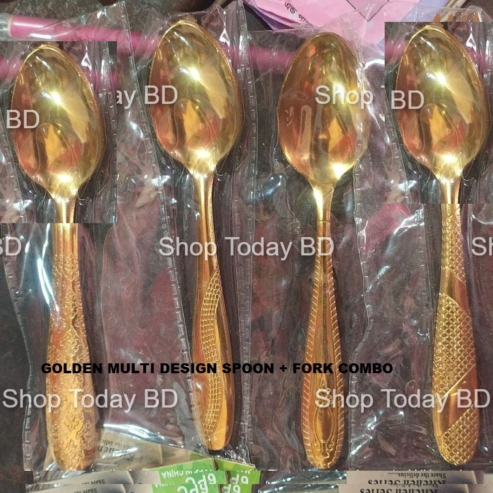 Picture of 6 Pieces Luxury Golden Stainless Steel Multi Design print Spoon Set A Touch Of Luxury To Your Dining Table With This Golden chopped Spoon Set -Golden