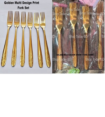 Picture of 6 Pieces Luxury Golden Stainless Steel Multi Design print Fork Set A Touch Of Luxury To Your Dining Table With This Golden chopped ForkSet -Golden