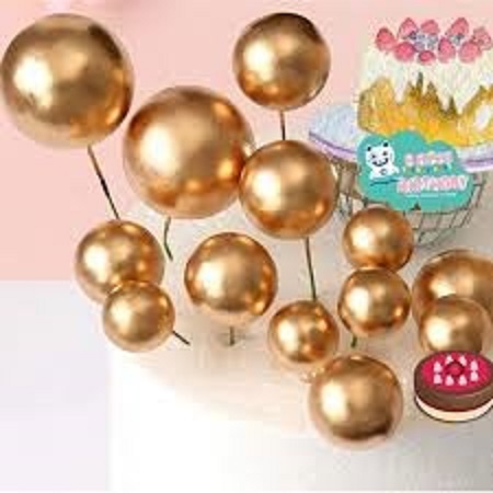 Picture of 5 + 5 Golden + silver Topper Ball Cake Happy Birthday Party Baby Shower Cake Decoration Cake Flag Wedding Christmas Ball Decoration Supplies