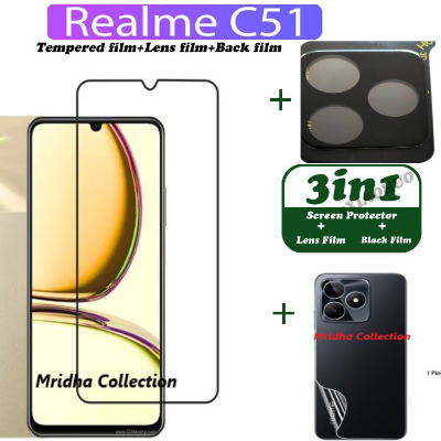 Picture of 3in1 Protector Combo Pack for Realme C51 (RMX3830) (Premium Full Screen Protector Glass+Back Hydrogel Protector Poly+9h Camera Lens Protector)