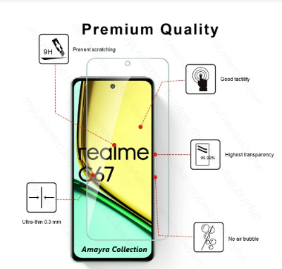 Picture of Realme C67 4G (RMX3890) Screen Protector 3D Tempered Clear Screen protector Premium Product Gorilla Glass Transparent Clear Ultra Thin - Durable & Scratch Resistant - Easy to Install