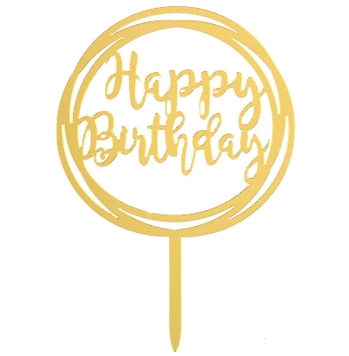 Picture of Happy Birthday Gold Cake Topper Random Design 1 piece -Golden