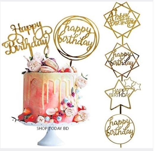 Picture of Happy Birthday Gold Cake Topper Random Design 1 piece -Golden
