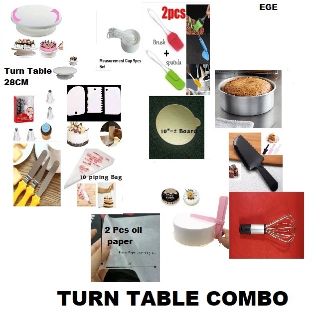 Picture of 13XT COMBO 6c set / Oil brush set / 7" round mold / 10"= 2 board / oil paper 2 pcs / egg bitter Heavy / pink adjustable scrapper  / cake slicer -Multicolor