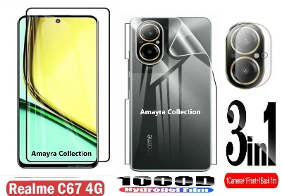 Picture of 3in1 Protector Combo Pack for Realme C67 4G (RMX3890) (5d Full Screen Protector Glass+Back Hydrogel Protector Poly+Camera Lens Protector)