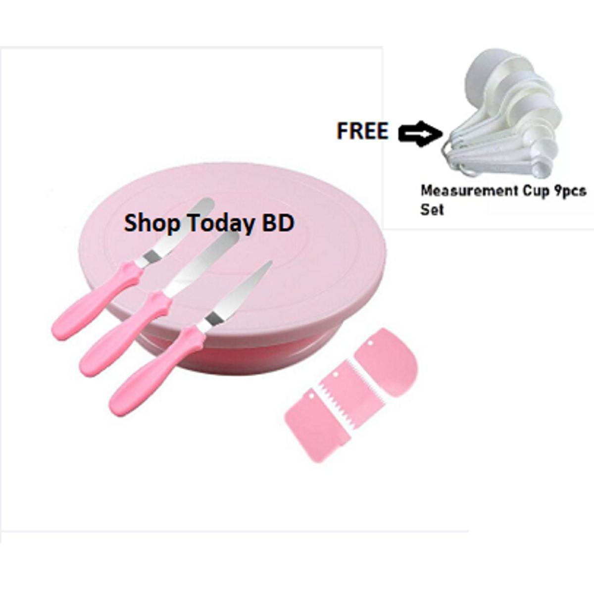Picture of 7Pcs set9Pcs white Mesurment Cup Set Free Cake decoration turn table 28 cm + 3Pcs baking plate set+3Pcs scraper set + Free White measurement cup set -Multicolor