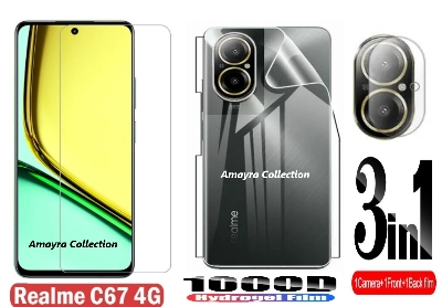 Picture of 3in1 Protector Combo Pack for Realme C67 4G (RMX3890) (Clear Screen Protector Glass+Back Hydrogel Protector Poly+Camera Lens Protector)