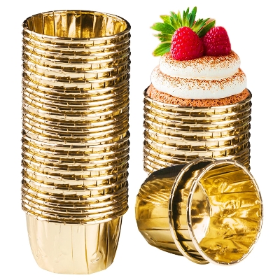 Picture of 10 pieces muffin cups made of aluminum foil, cupcake muffin cups, baking cups made of aluminum  foil for muffins and cupcakes Golden -Golden