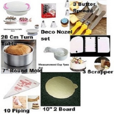 Picture of 8pX Combo Turn Table Full , 12 Deco Nozel , 3 Butter spread , 7" Round Mold , White M Cup set , 3 Scrapper , 10 piping Bag , 10" Cake Board 2 Pcs -Multicolor