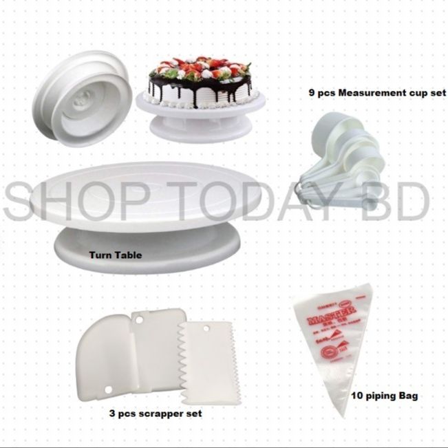Picture of Turn Table with Measurement cup set with 3 scrapper set with 10 pieces piping bag -Multicolor