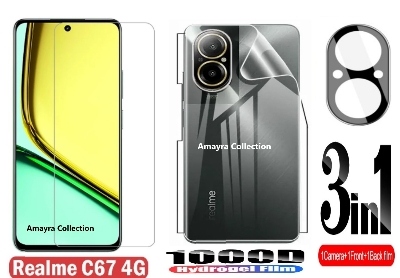 Picture of 3in1 Protector Combo Pack for Realme C67 4G (RMX3890) (Clear Screen Protector Glass+Back Hydrogel Protector Poly+9h Camera Lens Protector)