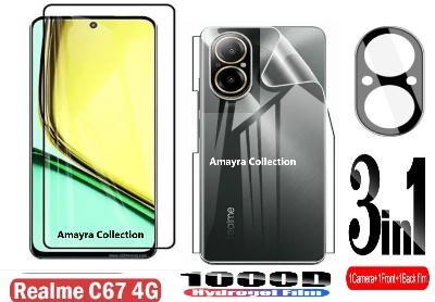 Picture of 3in1 Protector Combo Pack for Realme C67 4G (RMX3890) (Premium Full Screen Protector Glass+Back Hydrogel Protector Poly+9h Camera Lens Protector)