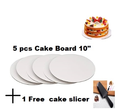 Picture of 10" Round Cake Board 5 pcs + 1 piece Cake Slicer Free -Multicolor