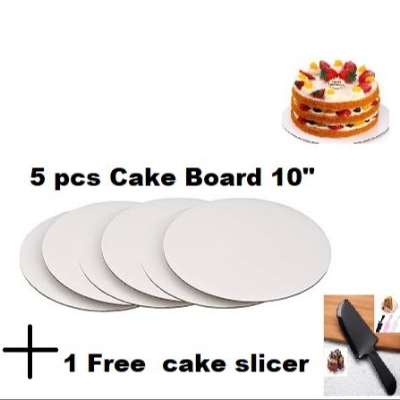 Picture of 10" Round Cake Board 5 pcs + 1 piece Cake Slicer Free -Multicolor