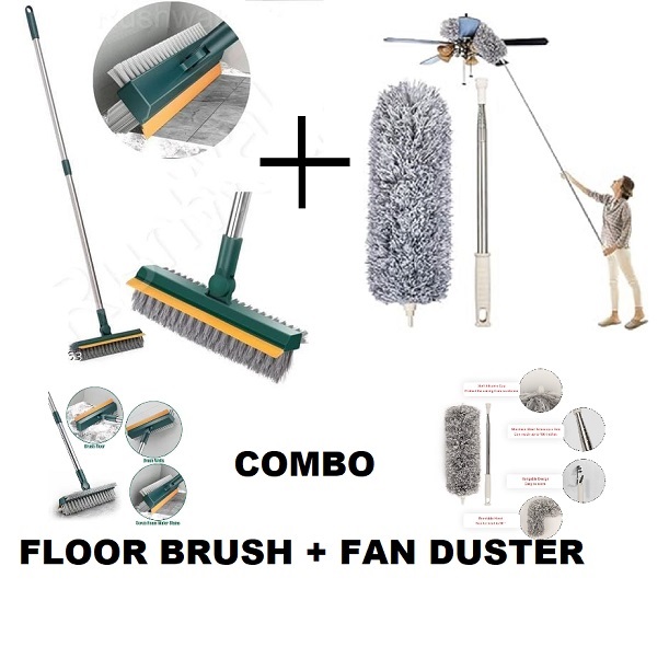 Picture of Combo ( 2 In 1 Floor Scrub Floor Brush ) + ( Fan duster long  ) -Multicolor
