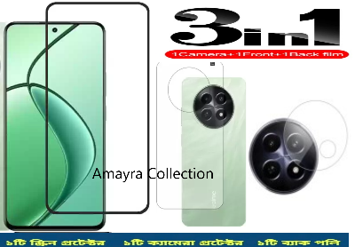 Picture of 3in1 Protector Combo Pack for Realme C65 5G (5d Full Screen Protector Glass+Back Hydrogel Protector Poly+Camera Lens Protector)