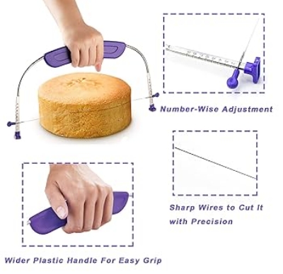 Picture of Cake Premium Slicer with Adjustable Wire Cake Layer Cutter Sponge Cake Leveler Toast Bread Wire Slicer Baking Tool -Ice Cream Stick -Multicolor