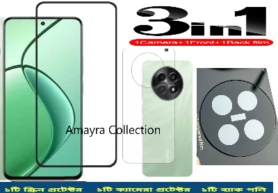 Picture of 3in1 Protector Combo Pack for Realme C65 5G (5d Full Screen Protector Glass+Back Hydrogel Protector Poly+9h Camera Lens Protector)