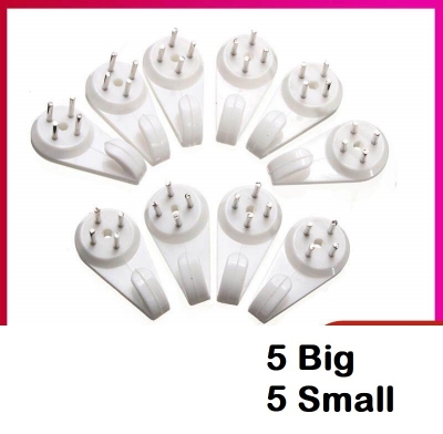 Picture of 10 pcs 5 Big + 5 Small White Plastic Invisible Wall Mount Photo Picture Frame Nail Hook Hanger 30mm -White