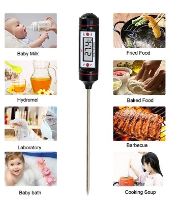 Picture of Food Thermometer Digital  Kitchen BBQ Meat Water Oil Cooking Electronic Probe Food Oven Digital Thermometer -Multicolor