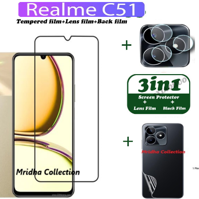 Picture of 3in1 Protector Combo Pack for Realme C51 (RMX3830) (5d Full Screen Protector Glass+Back Hydrogel Protector Poly+Camera Lens Protector)