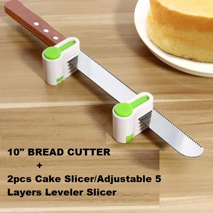 Picture of 10" Bread Cutter With 2 Pieces Cake leveler Slicer 5 step adjustable system -Multicolor