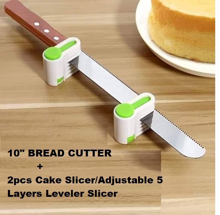 Picture of 10" Bread Cutter With 2 Pieces Cake leveler Slicer 5 step adjustable system -Multicolor