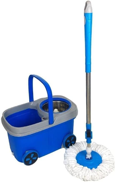 Picture of 360 Rotating Spin Mop with Bucket BMW Floor Cleaning Mop (Blue & Red) with 1 Extra Cleaning Fiber Round Duster -Multicolor