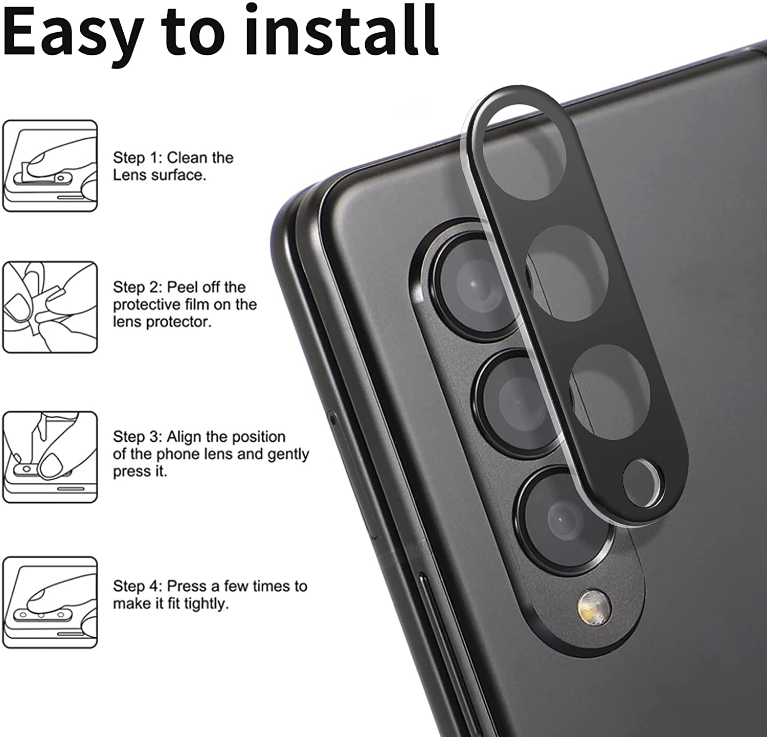 Picture of Samsung Galaxy Z Fold 5 5G / Samsung Galaxy Z Fold5 5G Back 9H Full Camera Lens Protector Rear 9H 3D Camera Lens Protector,Upgraded HD,Clear Scratch Resistant [With Photo Friendly Flash Cut]