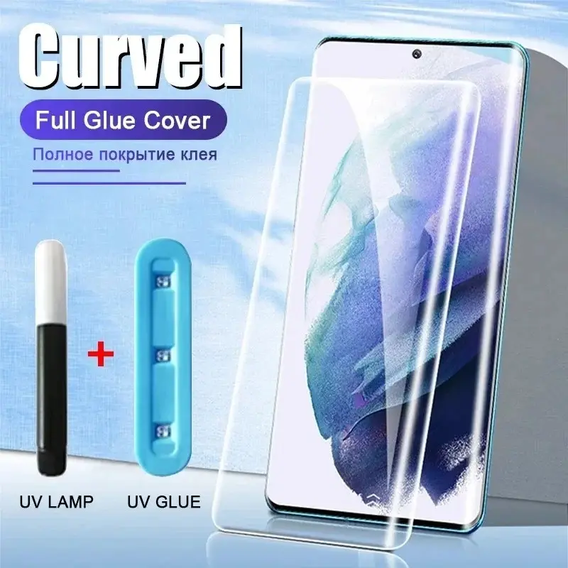 Picture of Tecno Camon 30S (A+ GRADE) Premium UV Tempered Glass Screen Protector Curved with Liquid Glue and UV Light -Transparent Clear
