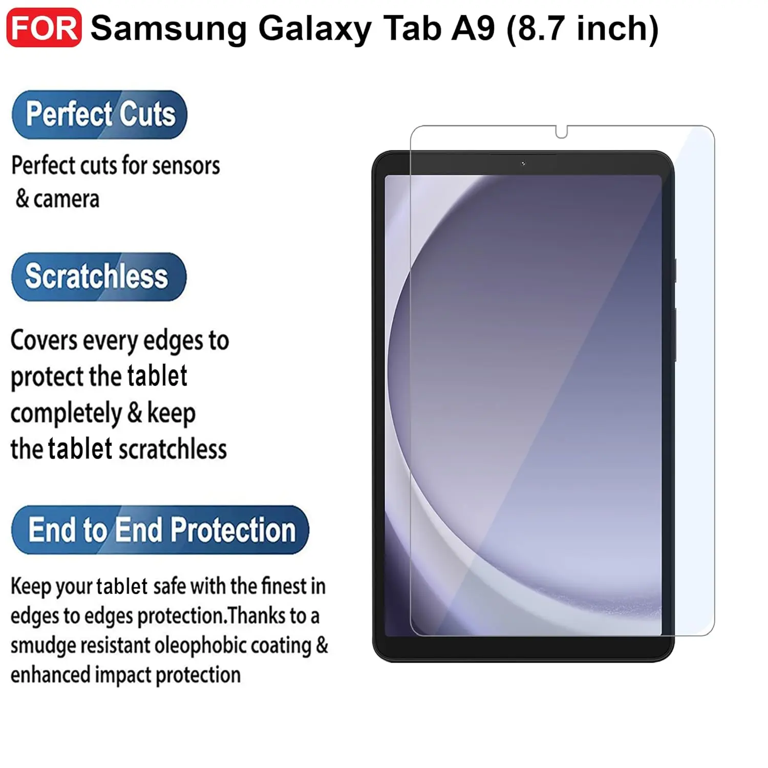 Picture of Samsung Galaxy Tab A9 8.7 inches SM-X110, SM-X115 Clear Transparent Tempered Glass Film Screen Protector