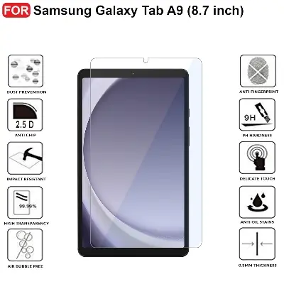 Picture of Samsung Galaxy Tab A9 8.7 inches SM-X110, SM-X115 Clear Transparent Tempered Glass Film Screen Protector