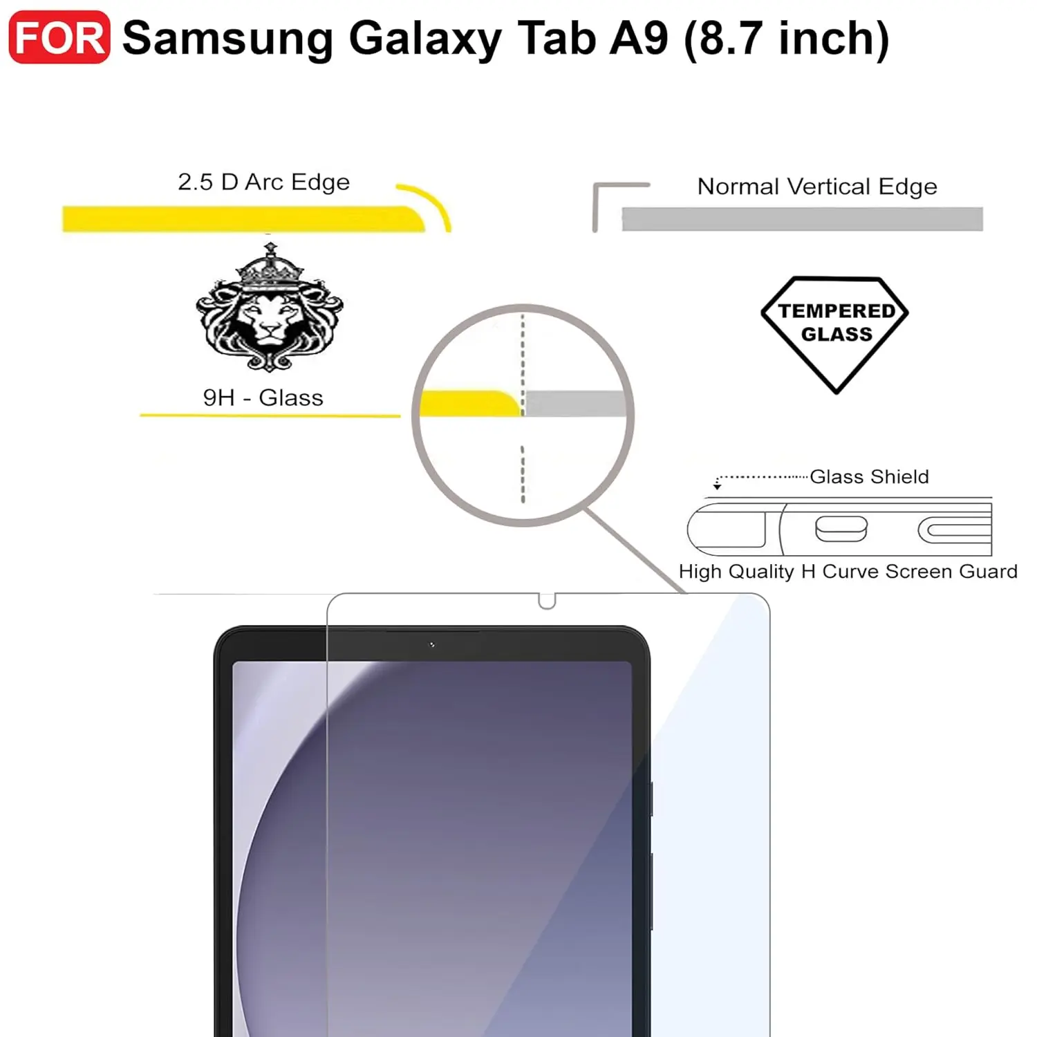 Picture of Samsung Galaxy Tab A9 8.7 inches SM-X110, SM-X115 Clear Transparent Tempered Glass Film Screen Protector
