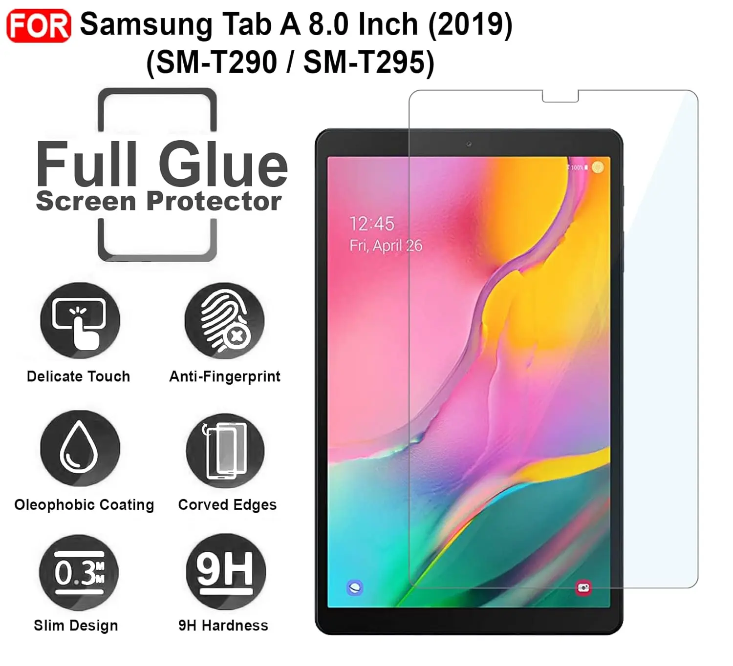 Picture of Samsung Galaxy Tab A 8.0 (2019) 8.0 inches SM-T290, SM-T295 Clear Transparent Tempered Glass Film Screen Protector