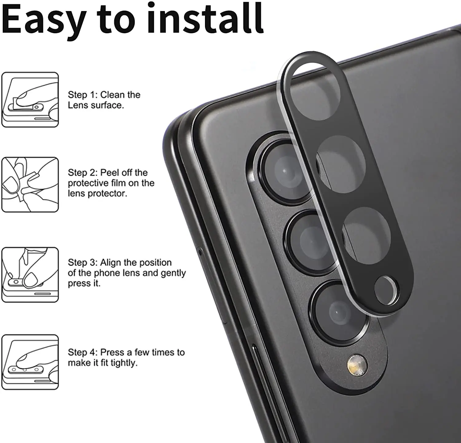 Picture of Samsung Galaxy Z Fold 3 5G / Samsung Galaxy Z Fold3 5G Back 9H Full Camera Lens Protector Rear 9H 3D Camera Lens Protector,Upgraded HD,Clear Scratch Resistant [With Photo Friendly Flash Cut]