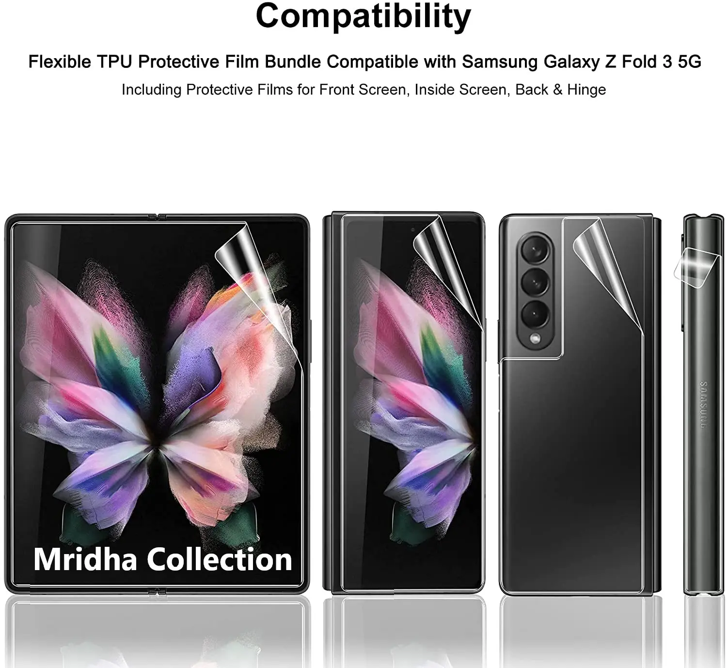 Picture of 4in1 Samsung Galaxy Z Fold 3 5G / Samsung Galaxy Z Fold3 5G Full Coverage Screen Protector Hydrogel Film (Outside Screen + Inside Screen + Back + Side Protector)