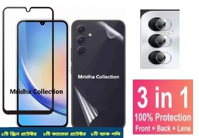 Picture of 3in1 Protector Combo Pack for Samsung Galaxy A25 (Premium Full Screen Protector Glass+Back Hydrogel Protector Poly+Camera Lens Protector)