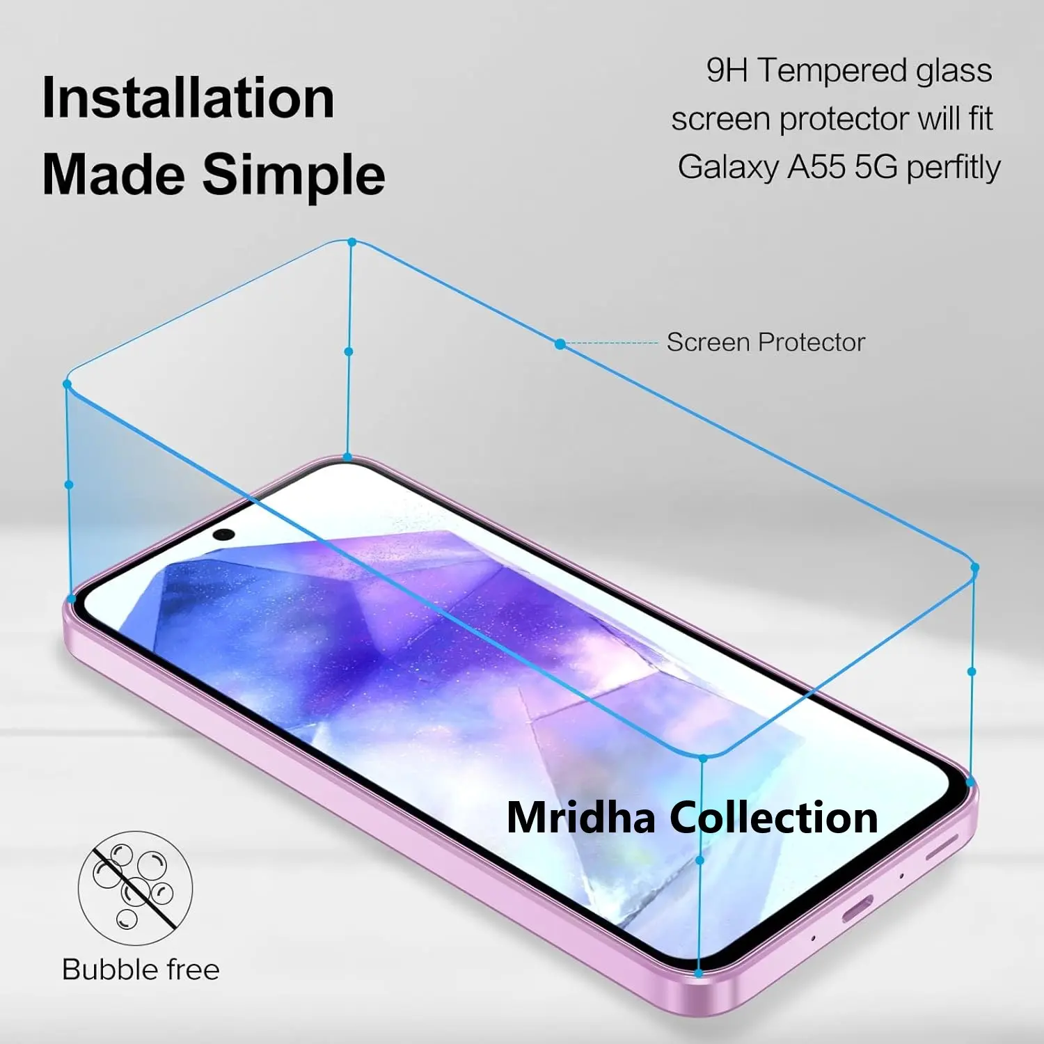 Picture of Samsung Galaxy A55 (5D 9D 11D 13D 21D) Screen Protector Tempered Glass Film 9H Hardness Full Coverage No Bubbles and Fingerprint Scratch-Resistant