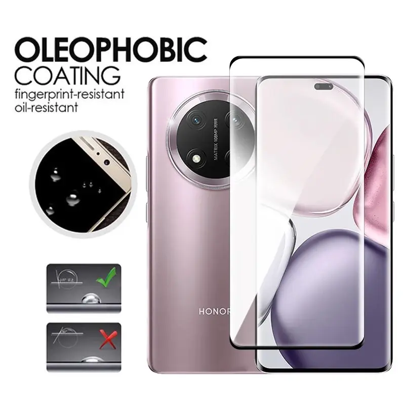 Picture of Honor X9C 5G  Full Glue 9D Curved Tempered Glass Screen Protector Edge to Edge Fit Protection Tempered Glass (Black)