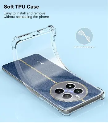 Picture of Realme 12 Pro 5G Silicone Clear Case Soft Flexible TPU Rubber Bumper Shockproof Corners Transparent Clear Back Cover