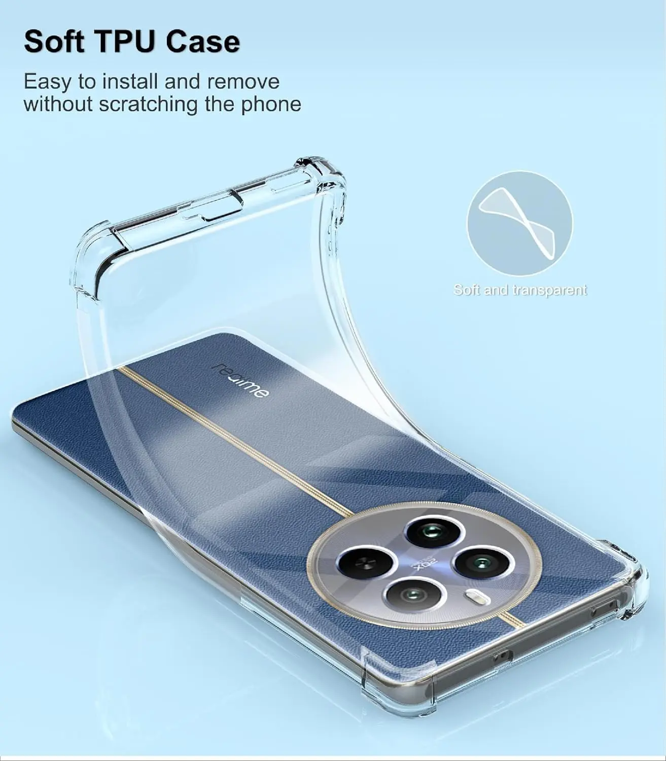 Picture of Realme 12 Pro+ 5G / Realme 12 Pro Plus 5G Silicone Clear Case Soft Flexible TPU Rubber Bumper Shockproof Corners Transparent Clear Back Cover