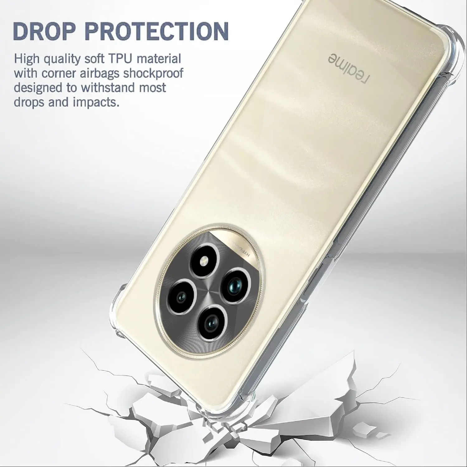 Picture of Realme 13 Pro 5G Silicone Clear Case Soft Flexible TPU Rubber Bumper Shockproof Corners Transparent Clear Back Cover