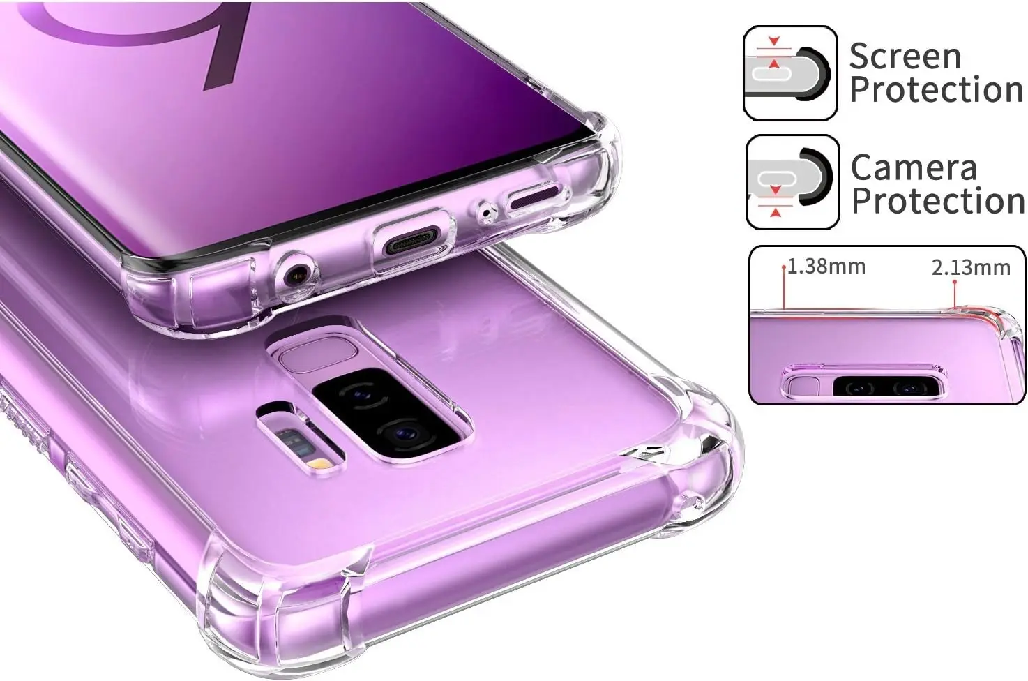 Picture of Samsung Galaxy S9+ / Samsung Galaxy S9 Plus Silicone Clear Case Soft Flexible TPU Rubber Bumper Shockproof Corners Transparent Clear Back Cover